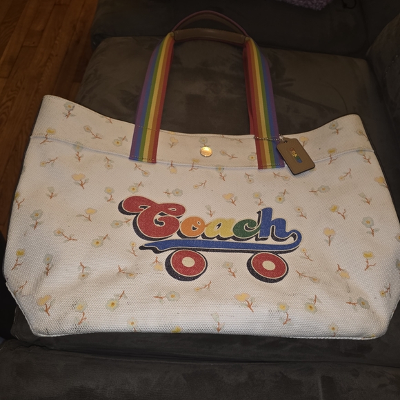 Coach Handbags - Coach Tote Bag with Rainbow Handles